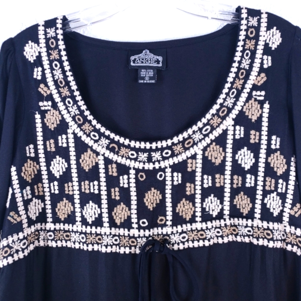ANGIE Boho Embroidered Tassel Ruffles Dress Black - Picture 4 of 8
